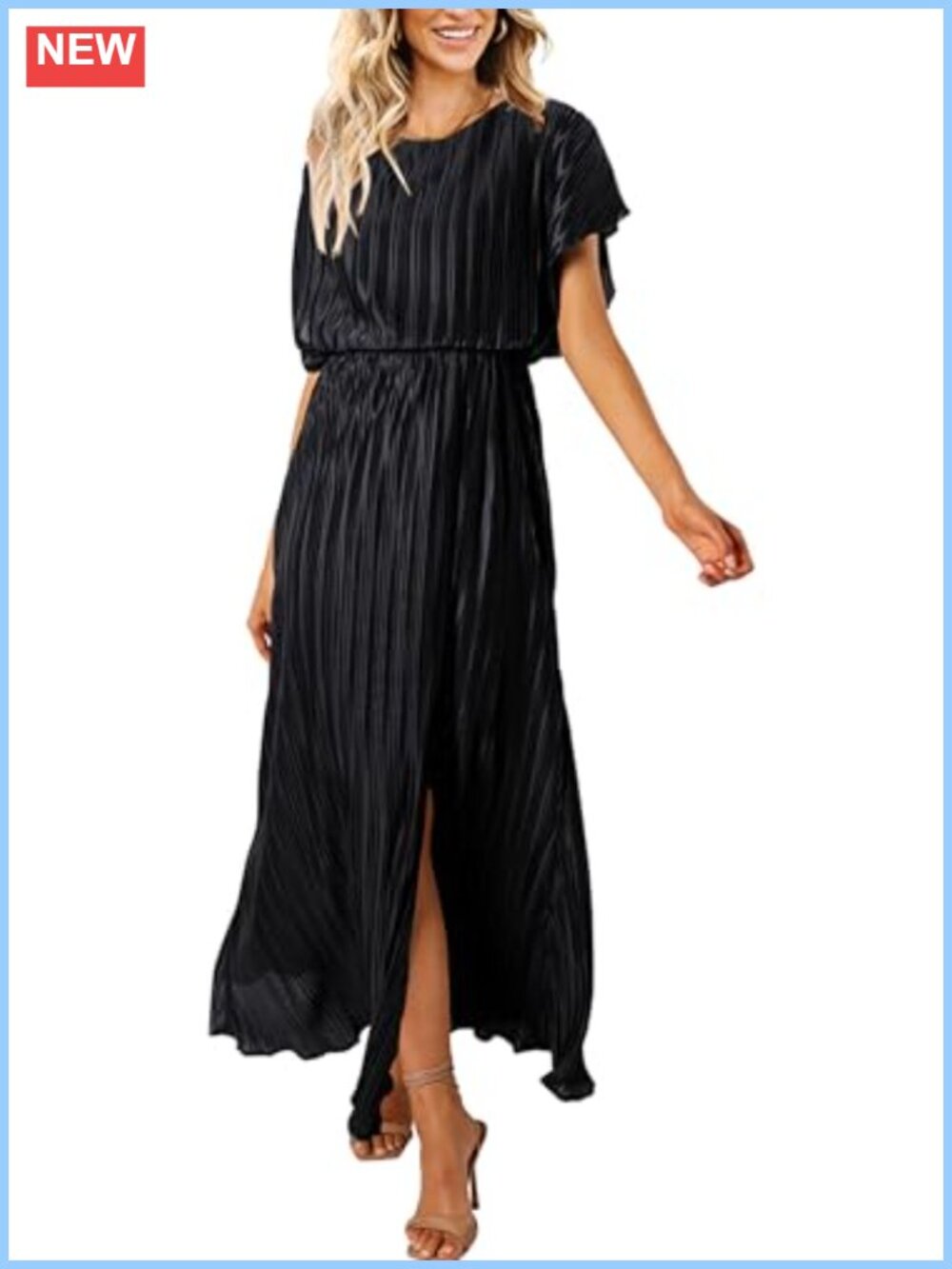 Women's Pleated Maxi Dress Short Sleeve Formal Wedding Guest
